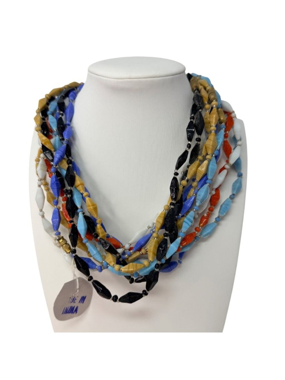 Lot 12 Vintage 1960s Glass Bead Necklaces NOS Black, Blue, White, Tan, Tangerine